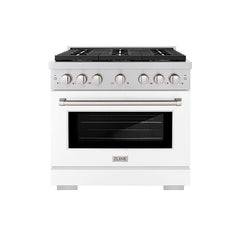 ZLINE 36 in. 5.2 cu. ft. Paramount Dual Fuel Range with 6 Burner DuoPr - Stainless Steel with White Matte Door