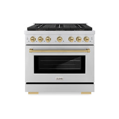 ZLINE 36 in. 5.2 cu. ft. Paramount Dual Fuel Range with 6 Burner DuoPr - Stainless Steel with Champagne Bronze Accents