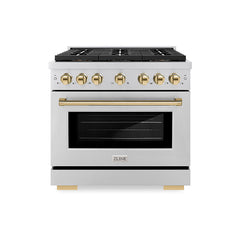 ZLINE 36 in. 5.2 cu. ft. Paramount Dual Fuel Range with 6 Burner DuoPr - Stainless Steel with Polished Gold Accents