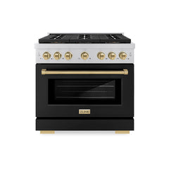 ZLINE 36 in. 5.2 cu. ft. Paramount Dual Fuel Range with 6 Burner DuoPr - Stainless Steel with Black Matte Door, Champagne Bronze Accents