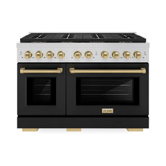 ZLINE 48 in. 6.7 cu. ft. Paramount Dual Fuel Range with 8 Burner DuoPr - Stainless Steel with Black Matte Door, Champagne Bronze Accents