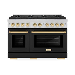 ZLINE 48 in. 6.7 cu. ft. Paramount Dual Fuel Range with 8 Burner DuoPr - Stainless Steel with Black Matte Door, Polished Gold Accents