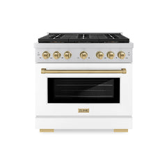 ZLINE 36 in. 5.2 cu. ft. Paramount Dual Fuel Range with 6 Burner DuoPr - Stainless Steel with White Matte Door, Champagne Bronze Accents