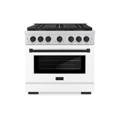 ZLINE 36 in. 5.2 cu. ft. Paramount Dual Fuel Range with 6 Burner DuoPr - Stainless Steel with White Matte Door, Matte Black Accents