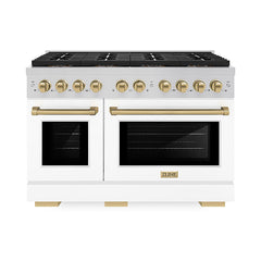 ZLINE 48 in. 6.7 cu. ft. Paramount Dual Fuel Range with 8 Burner DuoPr - Stainless Steel with White Matte Door, Champagne Bronze Accents