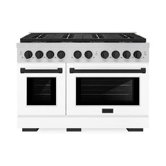 ZLINE 48 in. 6.7 cu. ft. Paramount Dual Fuel Range with 8 Burner DuoPr - Stainless Steel with White Matte Door, Matte Black Accents