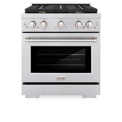 ZLINE 30 in. 4.2 cu. ft. Paramount Dual Fuel Range with Gas Cooktop and Electric Convection Oven in Stainless Steel with 4 Brass Burners - SDR-BR-30