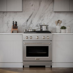 ZLINE 30 in. 4.2 cu. ft. Paramount Dual Fuel Range with Gas Cooktop and Electric Convection Oven in Stainless Steel with 4 Brass Burners - SDR-BR-30