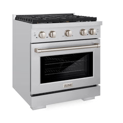 ZLINE 30 in. 4.2 cu. ft. Paramount Dual Fuel Range with Gas Cooktop and Electric Convection Oven in Stainless Steel with 4 Brass Burners - SDR-BR-30