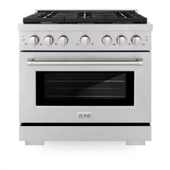 ZLINE 36 in. 5.2 cu. ft. Paramount Dual Fuel Range with Gas Cooktop and Electric Convection Oven in Stainless Steel with 6 Brass Burners - SDR-BR-36