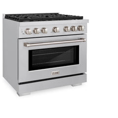 ZLINE 36 in. 5.2 cu. ft. Paramount Dual Fuel Range with Gas Cooktop and Electric Convection Oven in Stainless Steel with 6 Brass Burners - SDR-BR-36