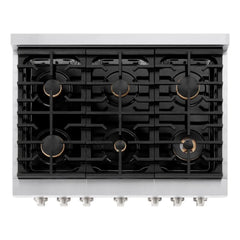 ZLINE 36 in. 5.2 cu. ft. Paramount Dual Fuel Range with Gas Cooktop and Electric Convection Oven in Stainless Steel with 6 Brass Burners - SDR-BR-36