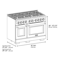 ZLINE 48 in. 6.7 cu. ft. Paramount Double Oven Dual Fuel Range in Stainless Steel with 8 Brass Burners - SDR-BR-48