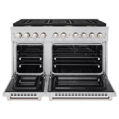ZLINE 48 in. 6.7 cu. ft. Paramount Double Oven Dual Fuel Range in Stainless Steel with 8 Brass Burners - SDR-BR-48