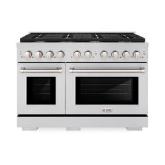 ZLINE 48 in. 6.7 cu. ft. Paramount Double Oven Dual Fuel Range in Stainless Steel with 8 Brass Burners - SDR-BR-48