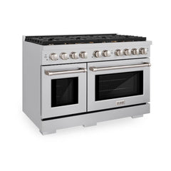 ZLINE 48 in. 6.7 cu. ft. Paramount Double Oven Dual Fuel Range in Stainless Steel with 8 Brass Burners - SDR-BR-48