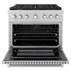 ZLINE 36 in. 5.2 cu. ft. Paramount Dual Fuel Range with 6 Burner Gas Cooktop and Electric Convection Oven in Stainless Steel - SDR36