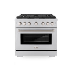 ZLINE 36 in. 5.2 cu. ft. Paramount Gas Range with Convection Gas Oven in Stainless Steel with 6 Brass Burners - SGR-BR-36