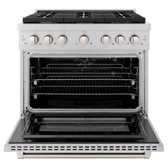ZLINE 36 in. 5.2 cu. ft. Paramount Gas Range with Convection Gas Oven in Stainless Steel with 6 Brass Burners - SGR-BR-36