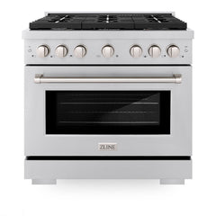 ZLINE 36 in. 5.2 cu. ft. Paramount Gas Range with Convection Gas Oven in Stainless Steel with 6 Brass Burners - SGR-BR-36
