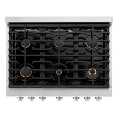 ZLINE 36 in. 5.2 cu. ft. Paramount Gas Range with Convection Gas Oven in Stainless Steel with 6 Brass Burners - SGR-BR-36
