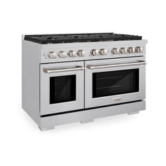 ZLINE 48 in. 6.7 cu. ft. Paramount Double Oven Gas Range in Stainless Steel with 8 Brass Burners - SGR-BR-48