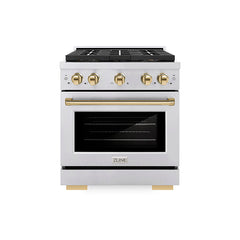 ZLINE 30 in. 4.2 cu. ft. Paramount Gas Range with 4 Burner DuoPro™ Coo - Stainless Steel with Polished Gold Accents