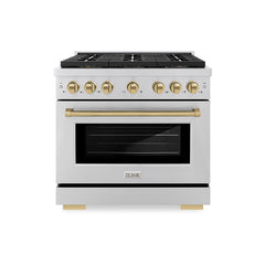 ZLINE 36 in. 5.2 cu. ft. Paramount Gas Range with 6 Burner DuoPro™ Coo - Stainless Steel with Champagne Bronze Accents