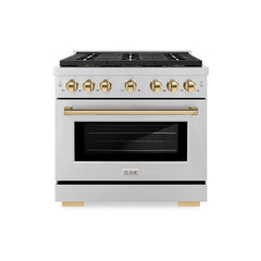 ZLINE 36 in. 5.2 cu. ft. Paramount Gas Range with 6 Burner DuoPro™ Coo - Stainless Steel with Polished Gold Accents