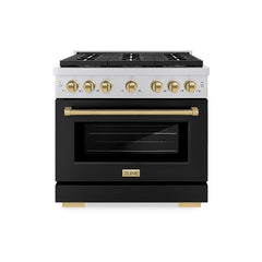 ZLINE 36 in. 5.2 cu. ft. Paramount Gas Range with 6 Burner DuoPro™ Coo - Stainless Steel with Black Matte Door, Champagne Bronze Accents