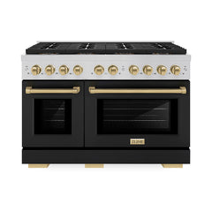 ZLINE 48 in. 6.7 cu. ft. Paramount Gas Range with 8 Burner DuoPro™ Coo - Stainless Steel with Black Matte Door, Champagne Bronze Accents