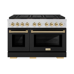 ZLINE 48 in. 6.7 cu. ft. Paramount Gas Range with 8 Burner DuoPro™ Coo - Stainless Steel with Black Matte Door, Polished Gold Accents