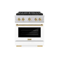 ZLINE 30 in. 4.2 cu. ft. Paramount Gas Range with 4 Burner DuoPro™ Coo - Stainless Steel with White Matte Door, Champagne Bronze Accents
