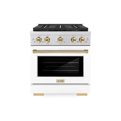 ZLINE 30 in. 4.2 cu. ft. Paramount Gas Range with 4 Burner DuoPro™ Coo - Stainless Steel with White Matte Door, Polished Gold Accents