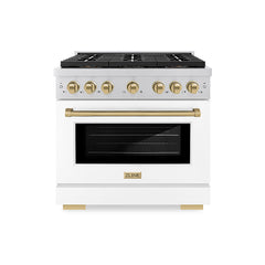 ZLINE 36 in. 5.2 cu. ft. Paramount Gas Range with 6 Burner DuoPro™ Coo - Stainless Steel with White Matte Door, Champagne Bronze Accents