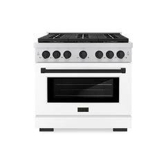 ZLINE 36 in. 5.2 cu. ft. Paramount Gas Range with 6 Burner DuoPro™ Coo - Stainless Steel with White Matte Door, Matte Black Accents