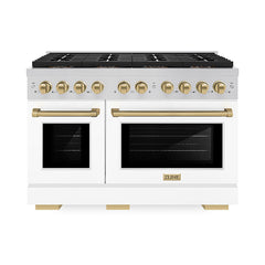 ZLINE 48 in. 6.7 cu. ft. Paramount Gas Range with 8 Burner DuoPro™ Coo - Stainless Steel with White Matte Door, Champagne Bronze Accents
