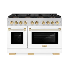 ZLINE 48 in. 6.7 cu. ft. Paramount Gas Range with 8 Burner DuoPro™ Coo - Stainless Steel with White Matte Door, Polished Gold Accents