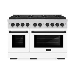 ZLINE 48 in. 6.7 cu. ft. Paramount Gas Range with 8 Burner DuoPro™ Coo - Stainless Steel with White Matte Door, Matte Black Accents