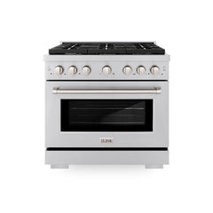ZLINE 36 in. 5.2 cu. ft. Paramount Dual Fuel Range with 6 Burner Gas Cooktop and Electric Convection Oven in Stainless Steel - SDR36