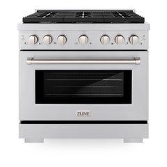 ZLINE 36 in. 5.2 cu. ft. Paramount Dual Fuel Range with 6 Burner Gas Cooktop and Electric Convection Oven in Stainless Steel - SDR36