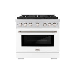 ZLINE 36 in. 5.2 cu. ft. Paramount Dual Fuel Range with 6 Burner Gas Cooktop and Electric Convection Oven in Stainless Steel with White Matte Door - SDR-WM-36