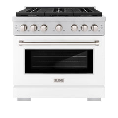 ZLINE 36 in. 5.2 cu. ft. Paramount Dual Fuel Range with 6 Burner Gas Cooktop and Electric Convection Oven in Stainless Steel with White Matte Door - SDR-WM-36