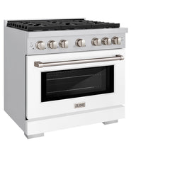 ZLINE 36 in. 5.2 cu. ft. Paramount Dual Fuel Range with 6 Burner Gas Cooktop and Electric Convection Oven in Stainless Steel with White Matte Door - SDR-WM-36