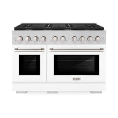 ZLINE 48 in. 6.7 cu. ft. Paramount Double Oven Dual Fuel Range with 8 Burner Gas Cooktop in Stainless Steel with White Matte Doors - SDR-WM-48