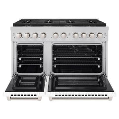 ZLINE 48 in. 6.7 cu. ft. Paramount Double Oven Dual Fuel Range with 8 Burner Gas Cooktop in Stainless Steel with White Matte Doors - SDR-WM-48