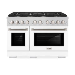 ZLINE 48 in. 6.7 cu. ft. Paramount Double Oven Dual Fuel Range with 8 Burner Gas Cooktop in Stainless Steel with White Matte Doors - SDR-WM-48