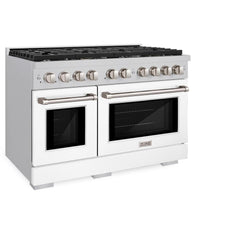 ZLINE 48 in. 6.7 cu. ft. Paramount Double Oven Dual Fuel Range with 8 Burner Gas Cooktop in Stainless Steel with White Matte Doors - SDR-WM-48