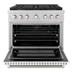 ZLINE 36 in. 5.2 cu. ft. Paramount Gas Range with 6 Burner Cooktop and Convection Gas Oven in Stainless Steel with White Matte Door - SGR-WM-36