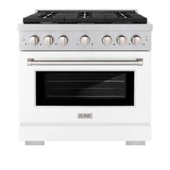 ZLINE 36 in. 5.2 cu. ft. Paramount Gas Range with 6 Burner Cooktop and Convection Gas Oven in Stainless Steel with White Matte Door - SGR-WM-36